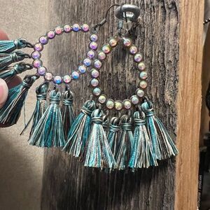 Iridescent Tassel Hoop Earrings